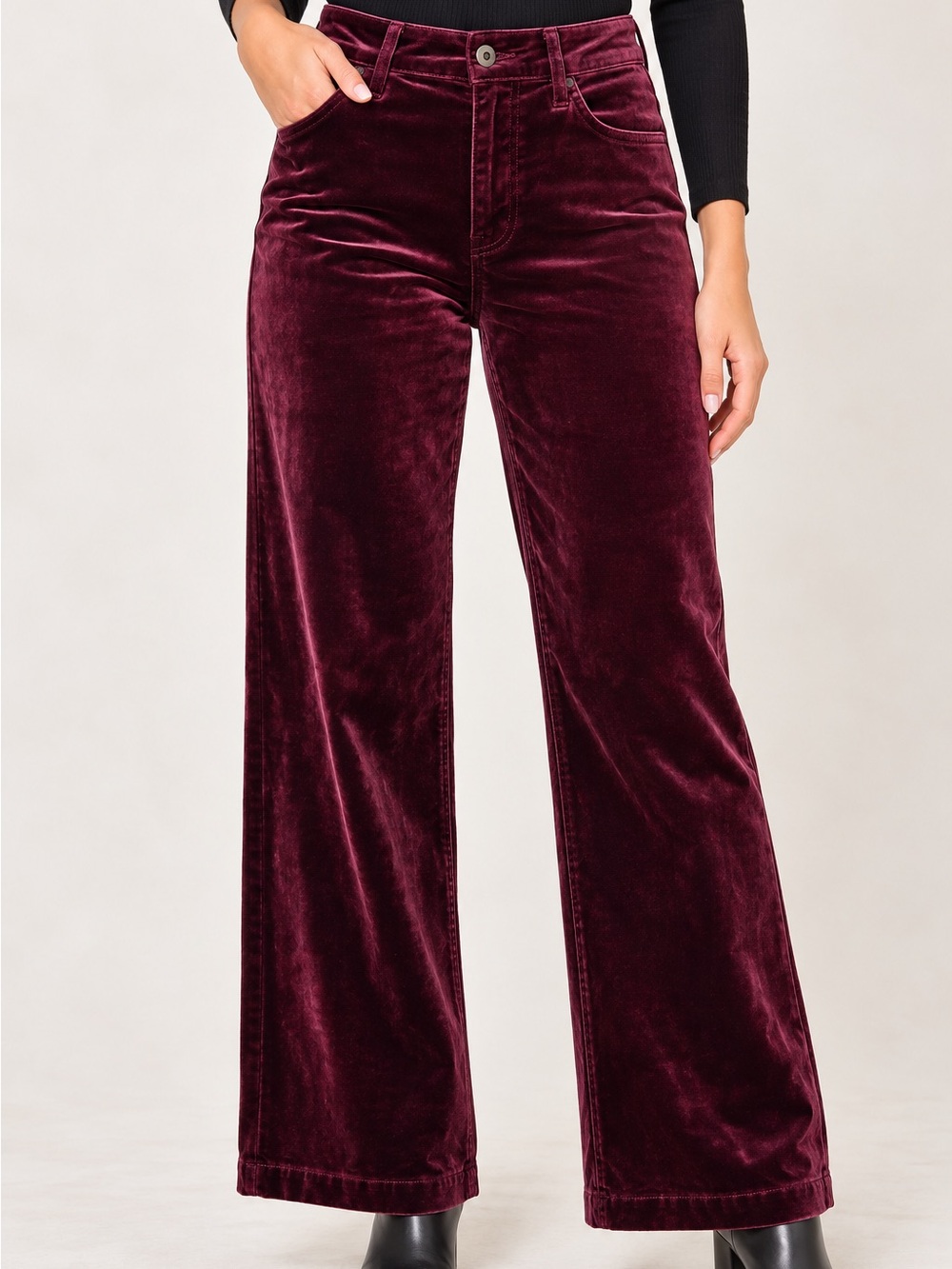 PAIGE Anessa Velvet Wide Leg Pants Dark Oxblood/wine  Size 28 NWT
